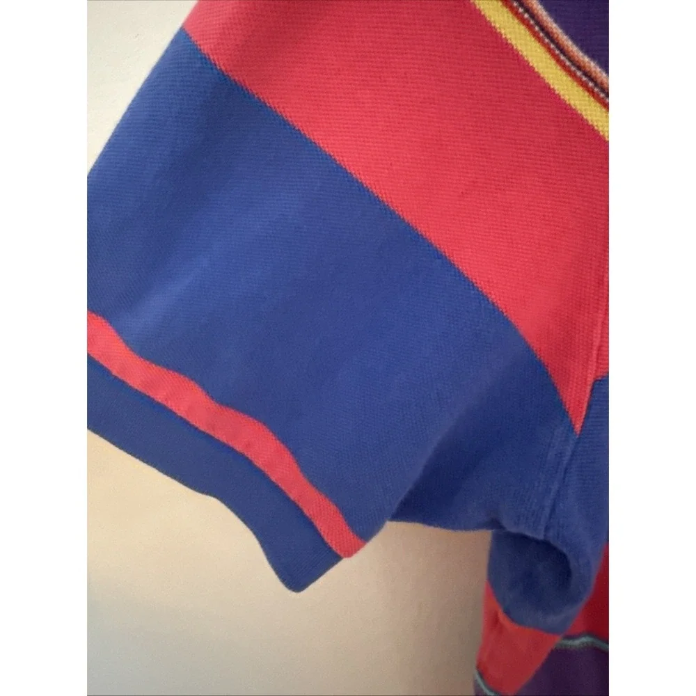 Vintage Polo Ralph Lauren Polo Shirt Mens XLarge Blue Pink Striped Short Sleeve